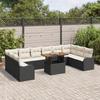 Ensemble de Canapé de Jardin 11 Pièces avec Coussins Noir Poly Rattan, Canapé de Jardin 2 Places avec Rangement et Coussins 3358245