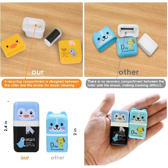 6 Pack of Pencil Erasers, Kids Eraser with Roller and Cover, Fun and Cute Animal Themed Eraser, Great Gift for Kid of Cute School Supplies