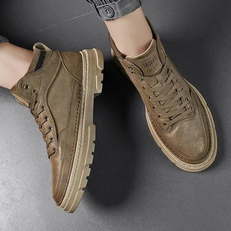 Autumn Men Boots Quality Leather Mens Casual Shoes High-top Thick-soled Male Boots British Style Men Moccasins Botas Para Hombre