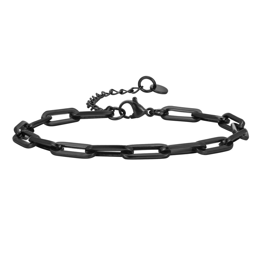Vnox Einfaches 5-mm-Rechteckkettenarmband für Damen und Herren, Edelstahl, Unisex, Büroklammerglieder