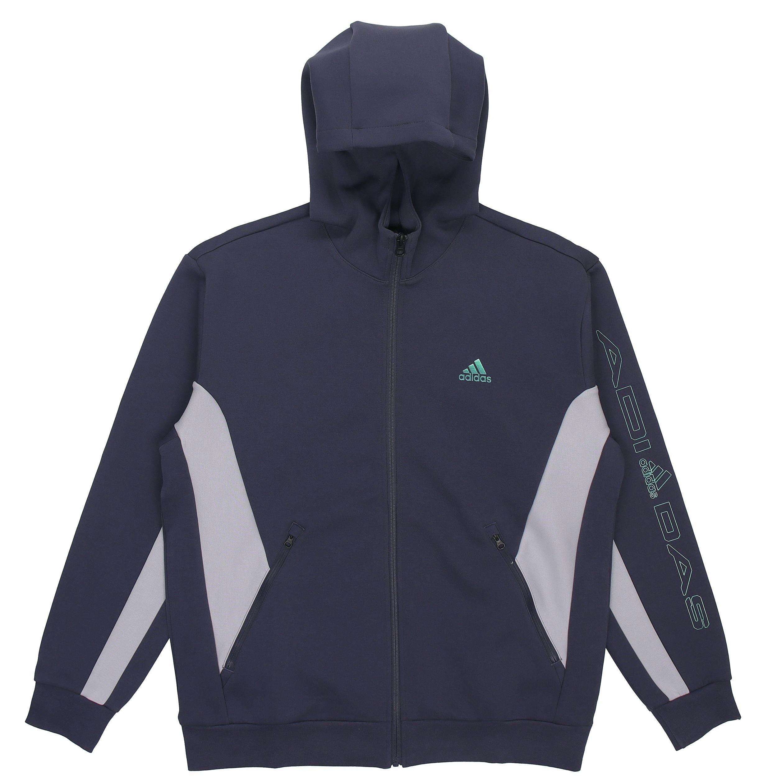 Men s adidas St Blok Knjkt Chest Brand Logo Embroidered Hooded Track Jacket Blue HM5145 S