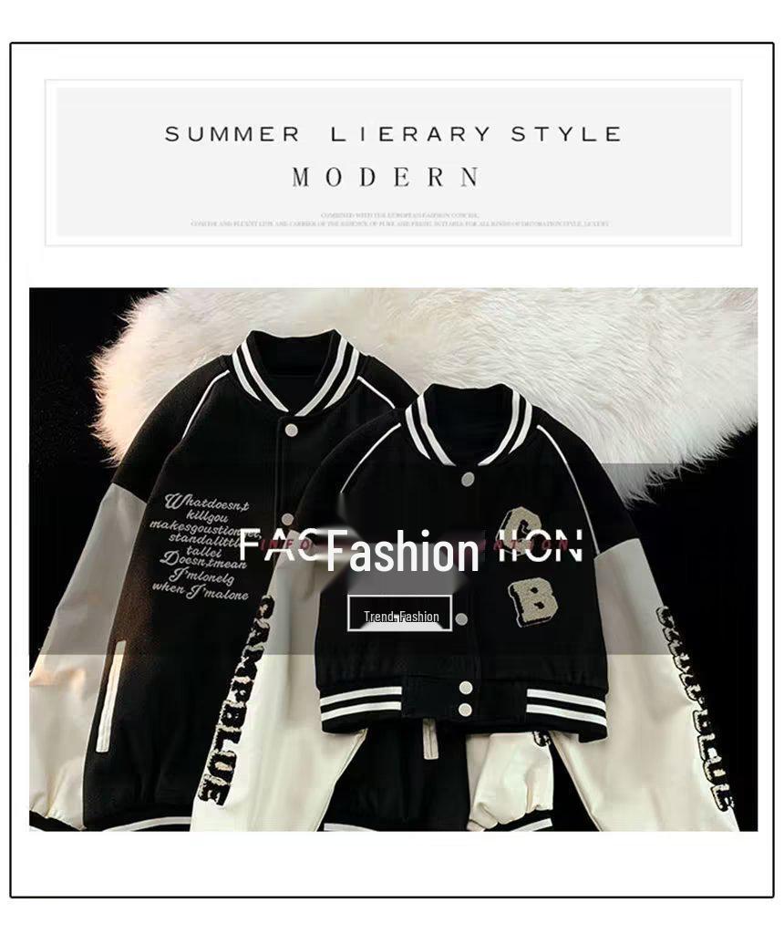 Unisexová varsity bunda s vyšívaným písmenem - Volný střih na jaro a podzim