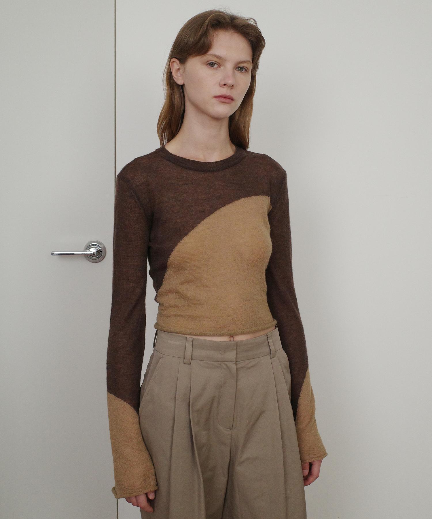 Enor Two Tone Drawstring Crop Top - Brown Brown/F