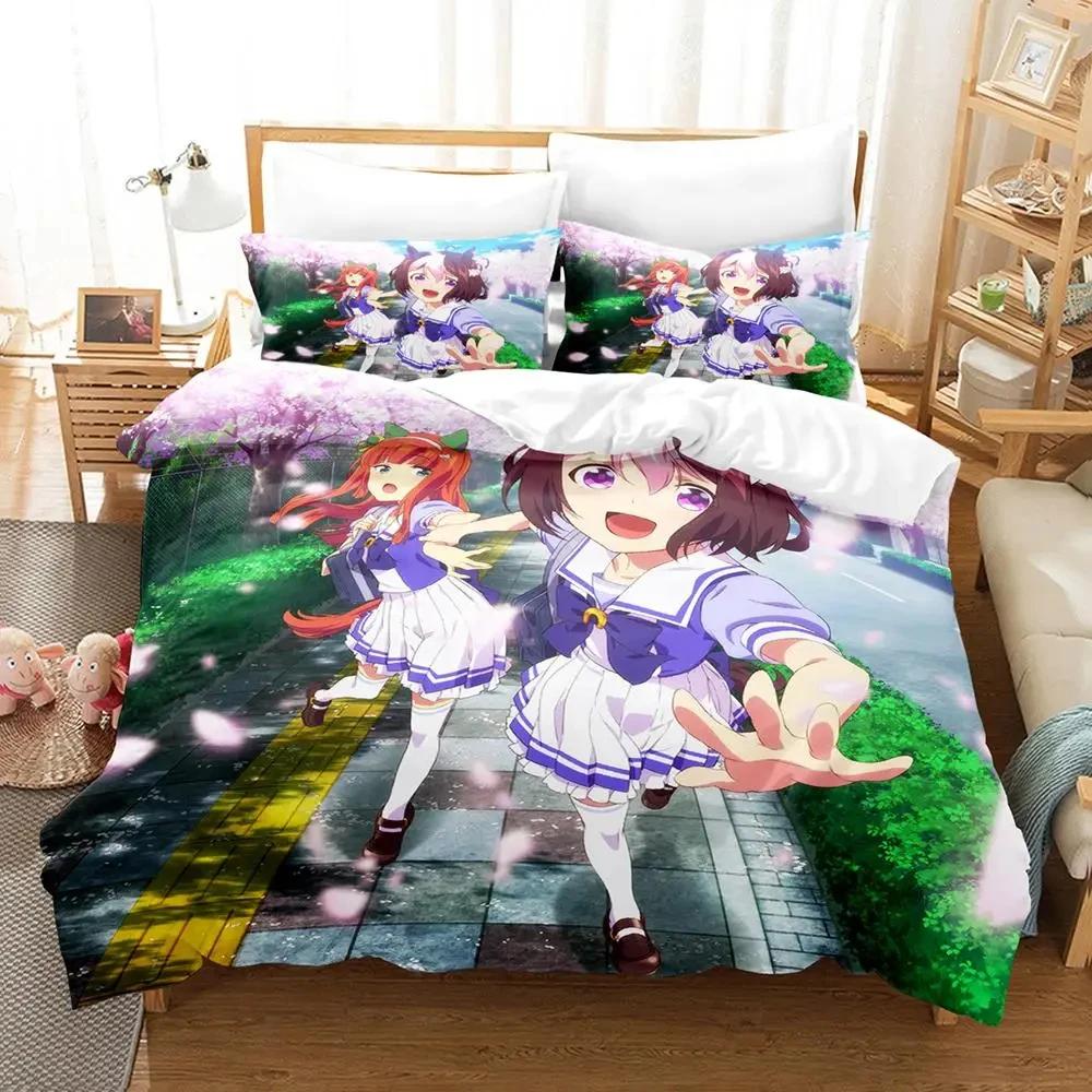 Anime Uma musume Prety Derby Beding Set Soft Duvet Cover Bed Linen Set Comfortable Quilt Cover Pilowcase Warm Comforter king Quen Sized Dimensions