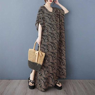 Summer Women's Plus Size Dress Casual Retro Bohemian Cotton and Linen Foreign Trade Beach Dress Women
