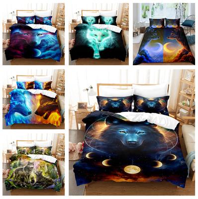 3D Wolf Theme Home Bedding Set Animal Print Quilt Cover Pillow Case 2/3 AU180 * 210 Full Size Decorative Quilt Cover
