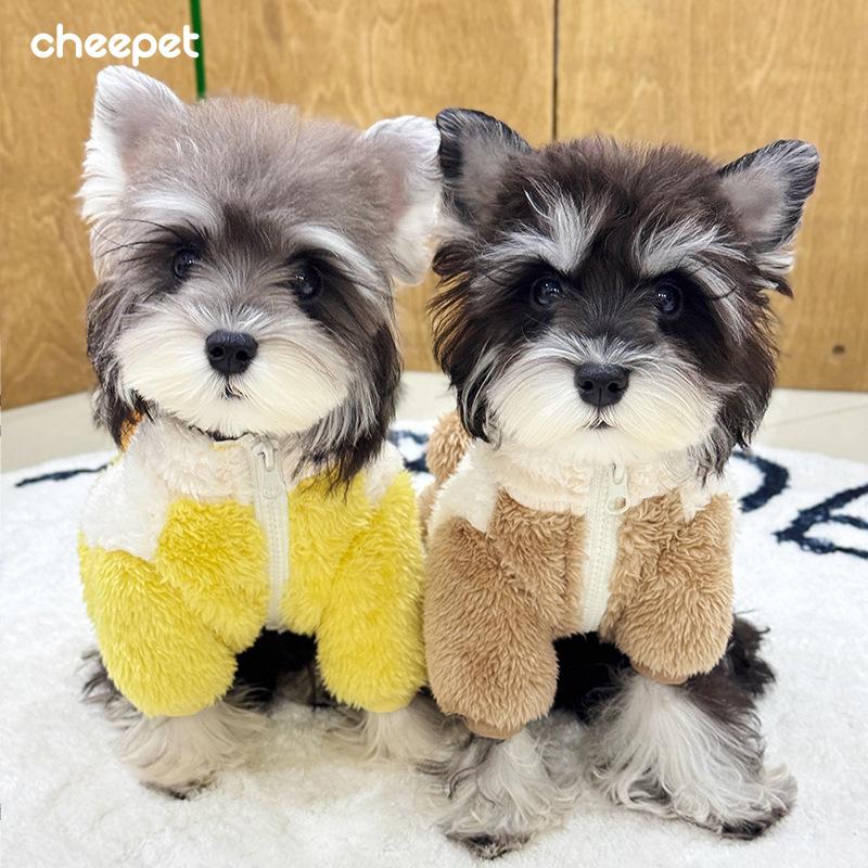 Pet Clothes Autumn and Winter Three-dimensional Embroidery Fleece Warm Jacket Two-legged Zipper-type Dog Clothes