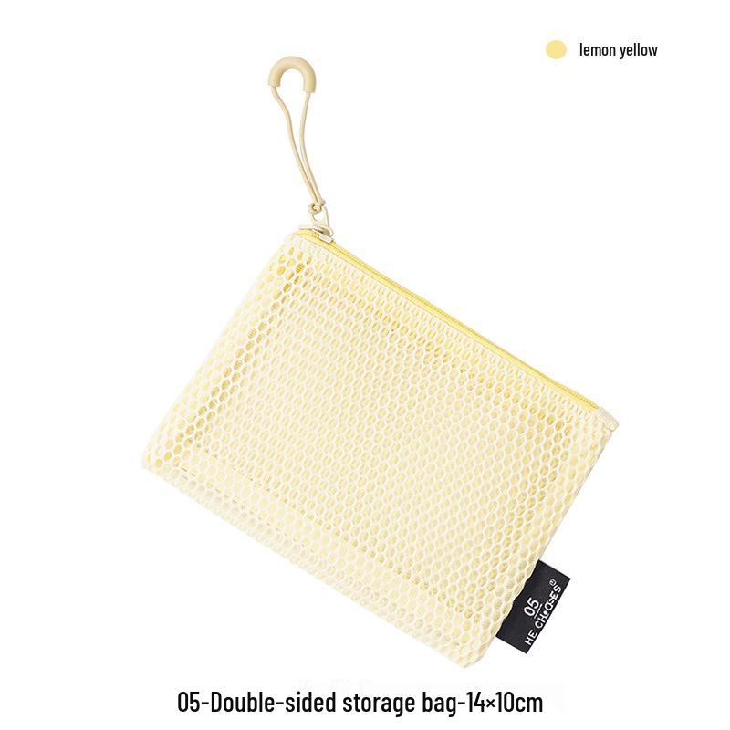 Dopamine Double-Zipper Women's Travel Makeup Bag: Portable Mesh Organizer for Cosmetics and Touch-Ups