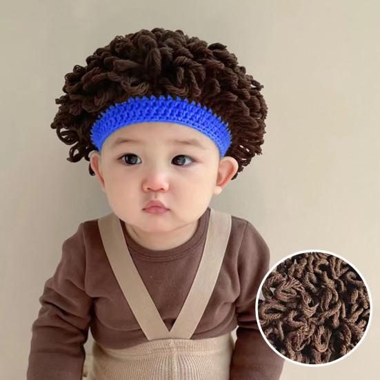 Baby Wig Cap Cute Comfortable Dress Up Knitting Infant Toddler Photo Short Curly Explosion Wig Hat for Daily Wear