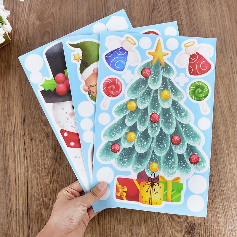 9pcs/set Christmas Santa Claus Xmas Tree Window Glass Sticker Snowflake Wall DIY Decals 2025 Kids Room New Year Home Decoration