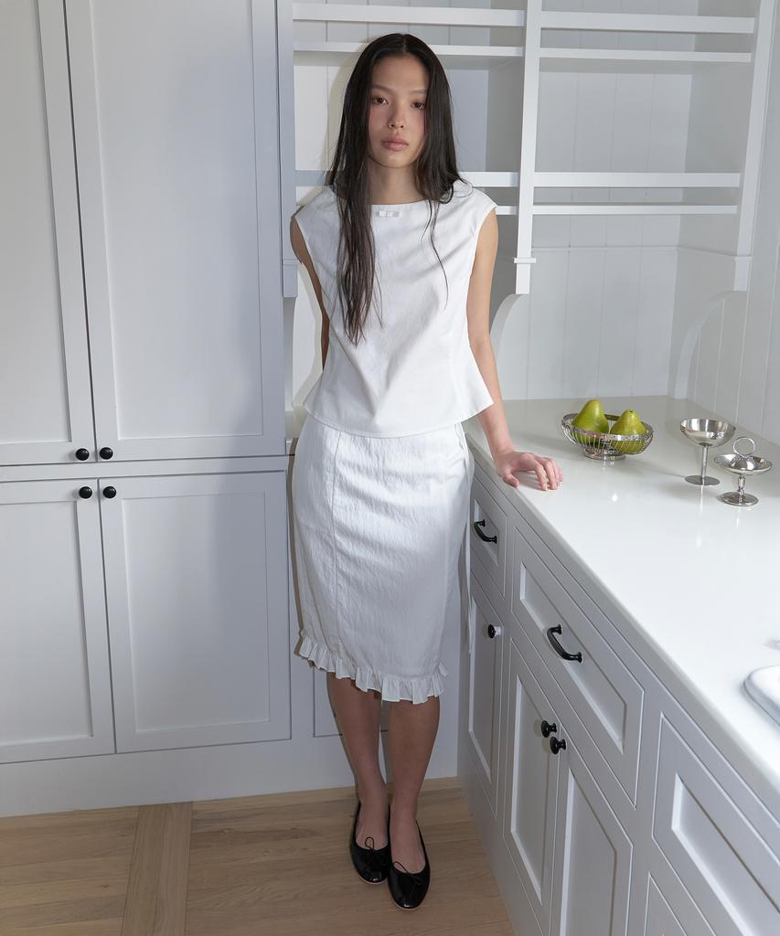 Amidi Frill Midi Skirt_White