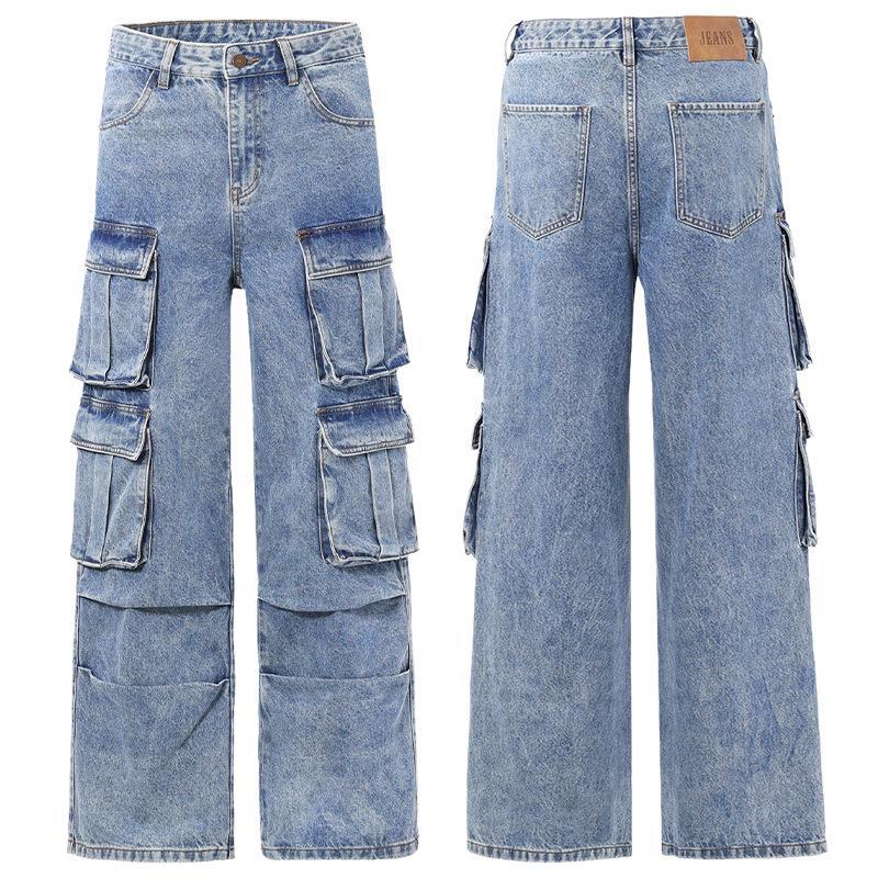 

XXBRO Мужские джинсы High Street Trend с широкими штанинами и карманами из выбеленного денима XL синий