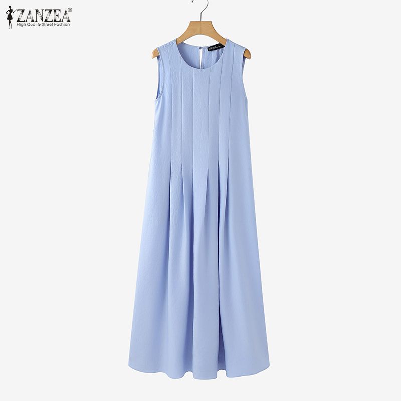 ZANZEA Damen Lässig Rundhals Sommer Ärmelloses Kleid