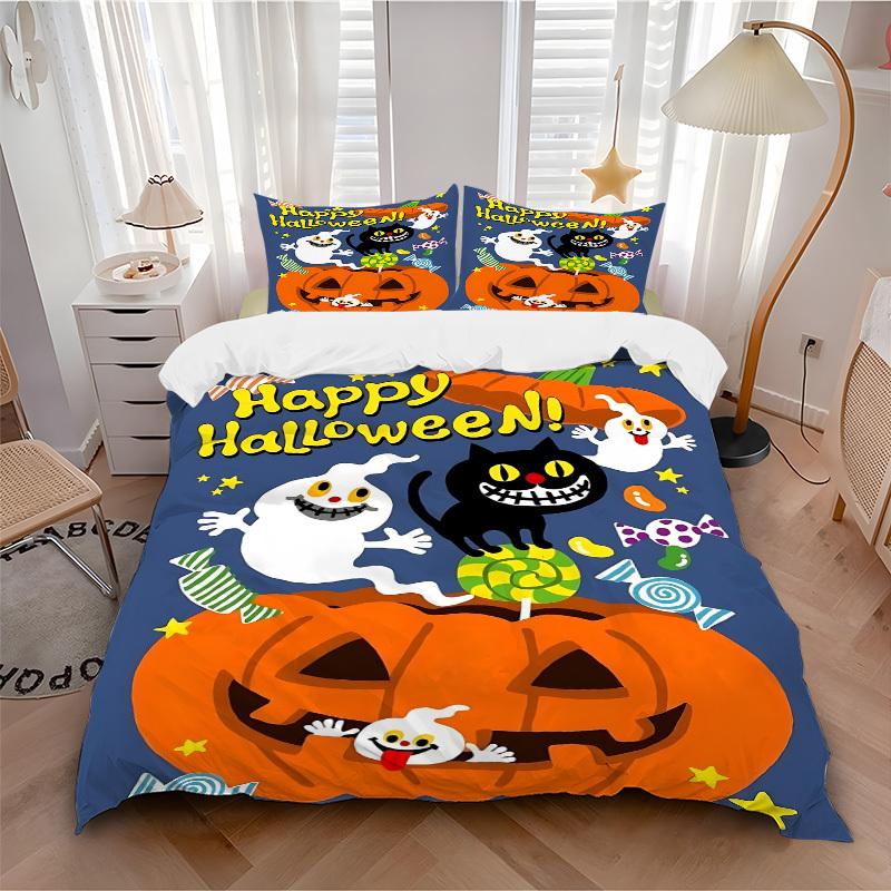 

3pcs bedding set Halloween Party Includes 1 Comforter + 2 Pillowcases, Without Pillow Inserts, Soft Comfortable, Lightweight Breathable066 135x200cm