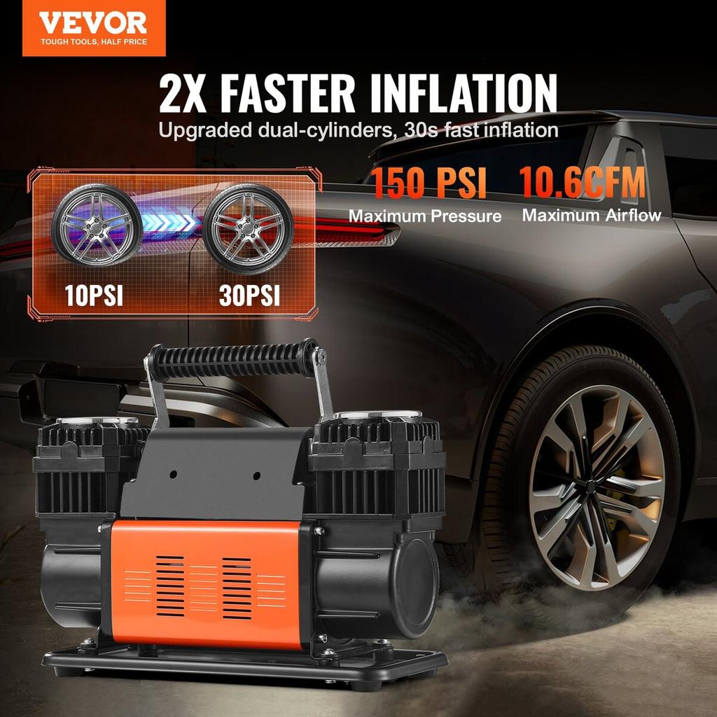 10,6CFM Přenosná hustilka pneumatik Dvouválcový kompresor 12V 150PSI