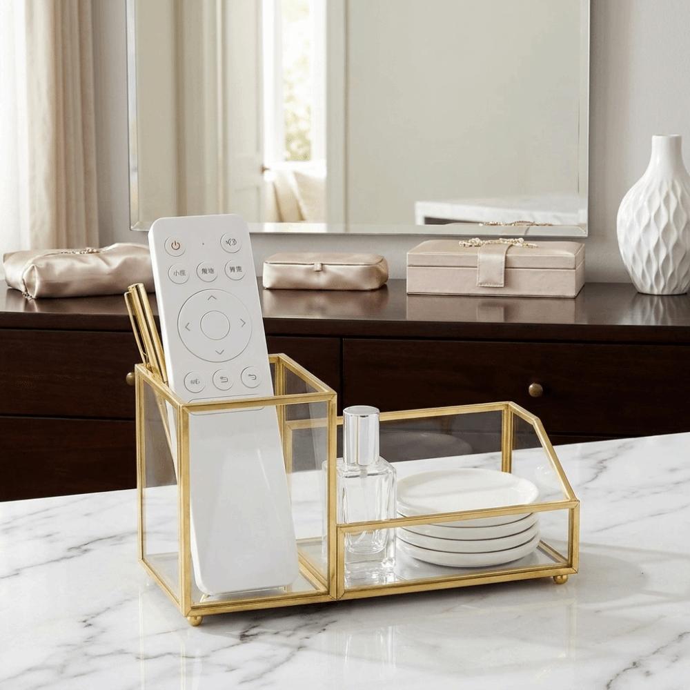 Golden Edge Business Card Box Elegant Display Stand Office Tools Name Card Holder Home