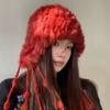 Rabbit-fur Knit Autumn Winter Cold-Weather Beanie with Fringe Earflaps New Style Thickened Woolen Hat for Warmth Woolen Beanie