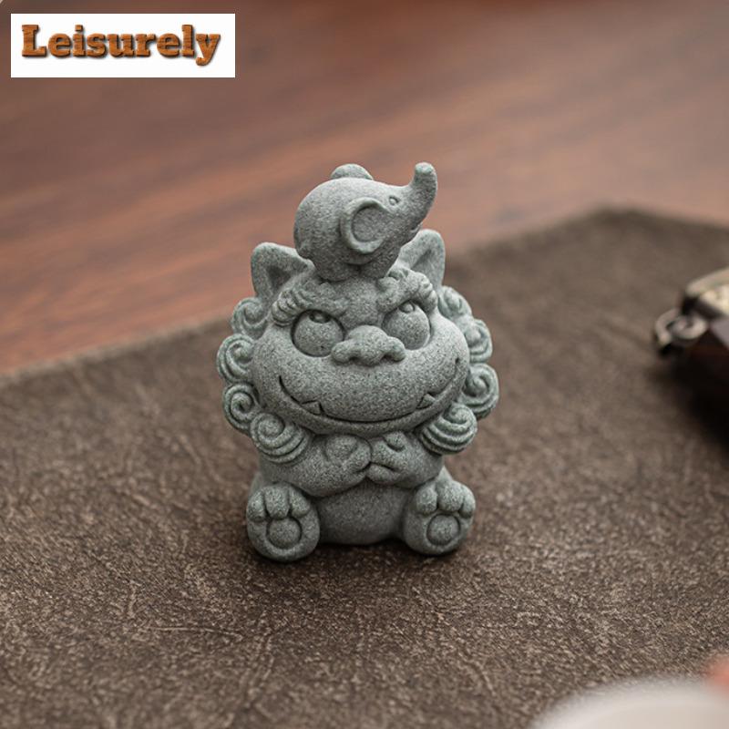 Green Sandstone Wind Lion Lord Incense Holder Tea Pet Aesthetic Fish Tank Landscaping Tea Figurine Play Toys Tea Statue Ornament