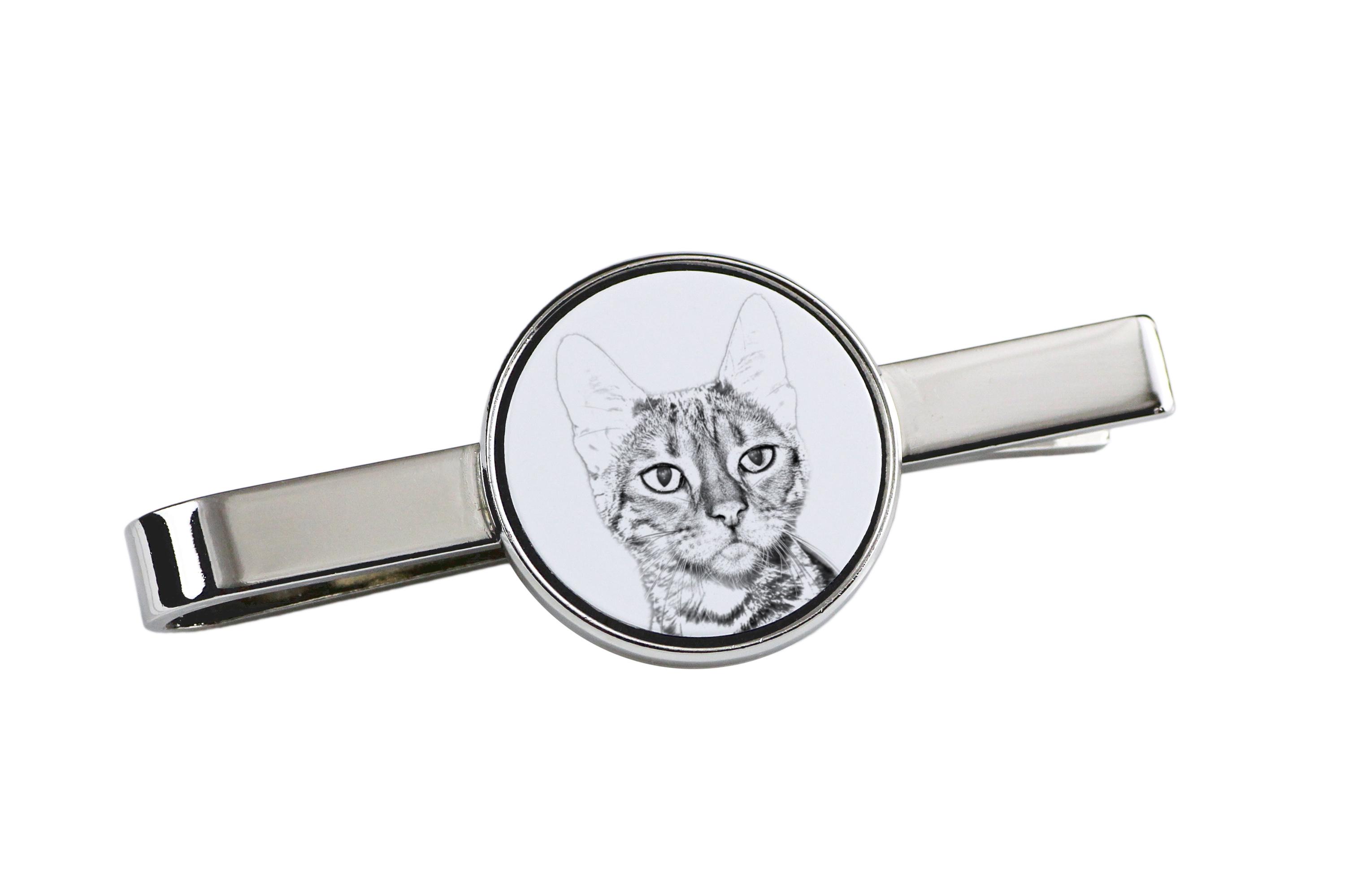 

Toyger - cat tie clip, personalized tie clip, unique gift for men from Art-Dog brand срібний