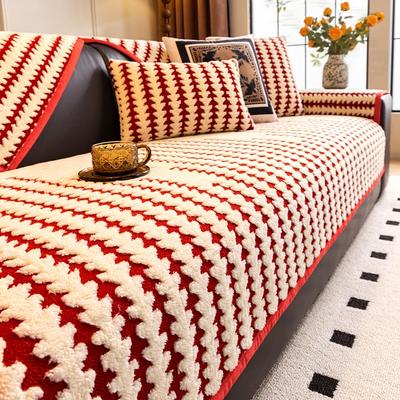 2025 Red Leather Sofa Cushion Winter Thickened Plush Sofa Cushion Non-slip Cover Cover Cloth