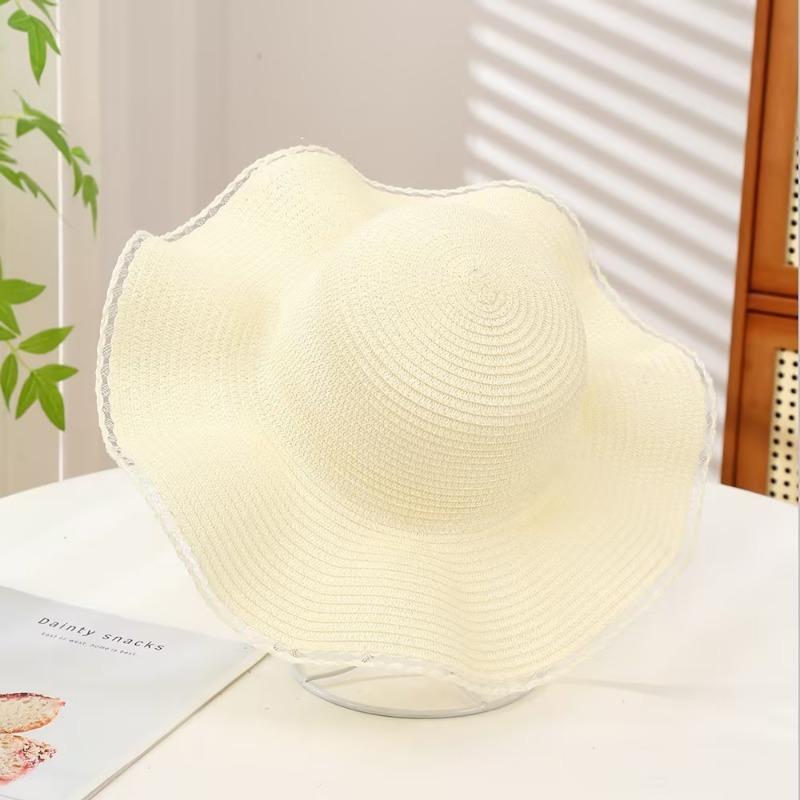 New straw hat women's summer beach hat seaside vacation visor sun protection versatile wave straw hat factory