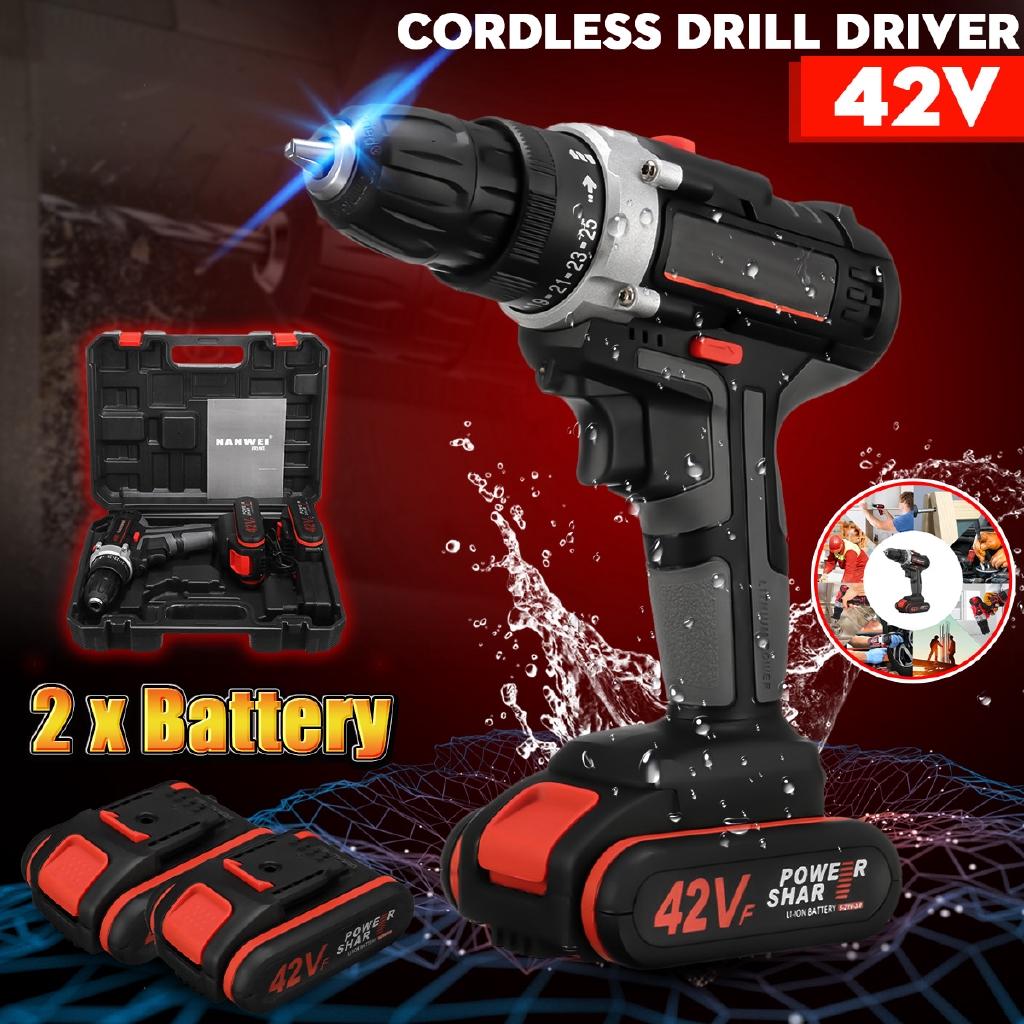 25+1 Torque 1/2pcs LI-ION Battery Dual Speed Brushless Cordless Electric Impact Drill LED Light 190mm*200mm