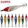 5/10PCS 5.7g Simulation Luminous Wooden Shrimp Lures Lead Sinker Shrimp Bait Jigs Hook Squid Hook Sea Fishing Octopus Squid Lure