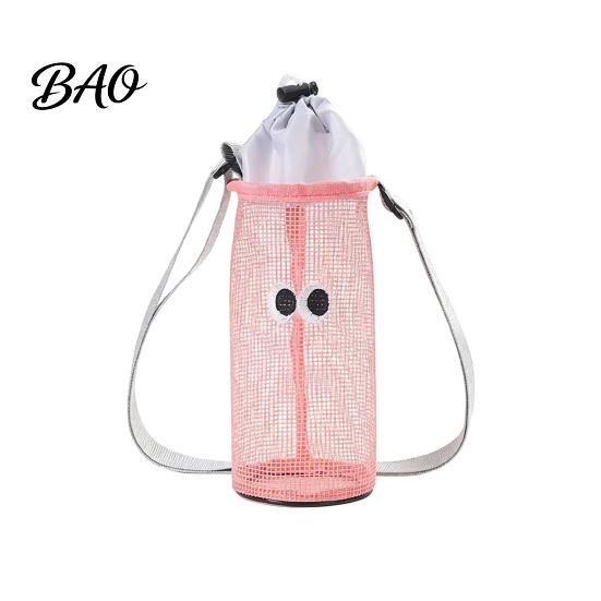 Hand Free Water Bottle Holder Mesh Drawstring Crossbody Cup Holder, Adjustable Strap Breathable Carrier Sling Bag, Cute Cartoon Pattern Pouch