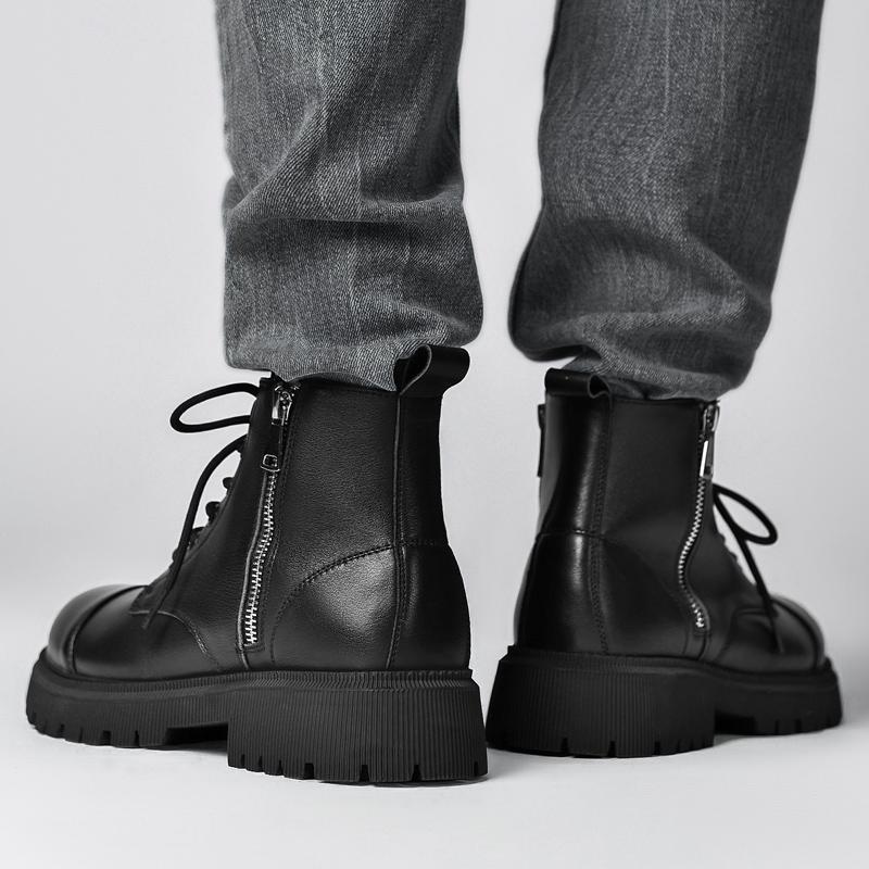 Classic Leather Male Side Zipper High Top Shoes 2024 Luxury Brand Low Top Motorcycle Boots Men's Desert Boots