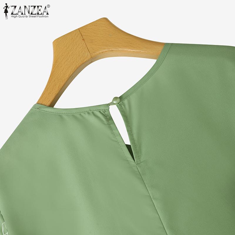 ZANZEA Women Summer Round Neck Casual Short Sleeve Print Blouse