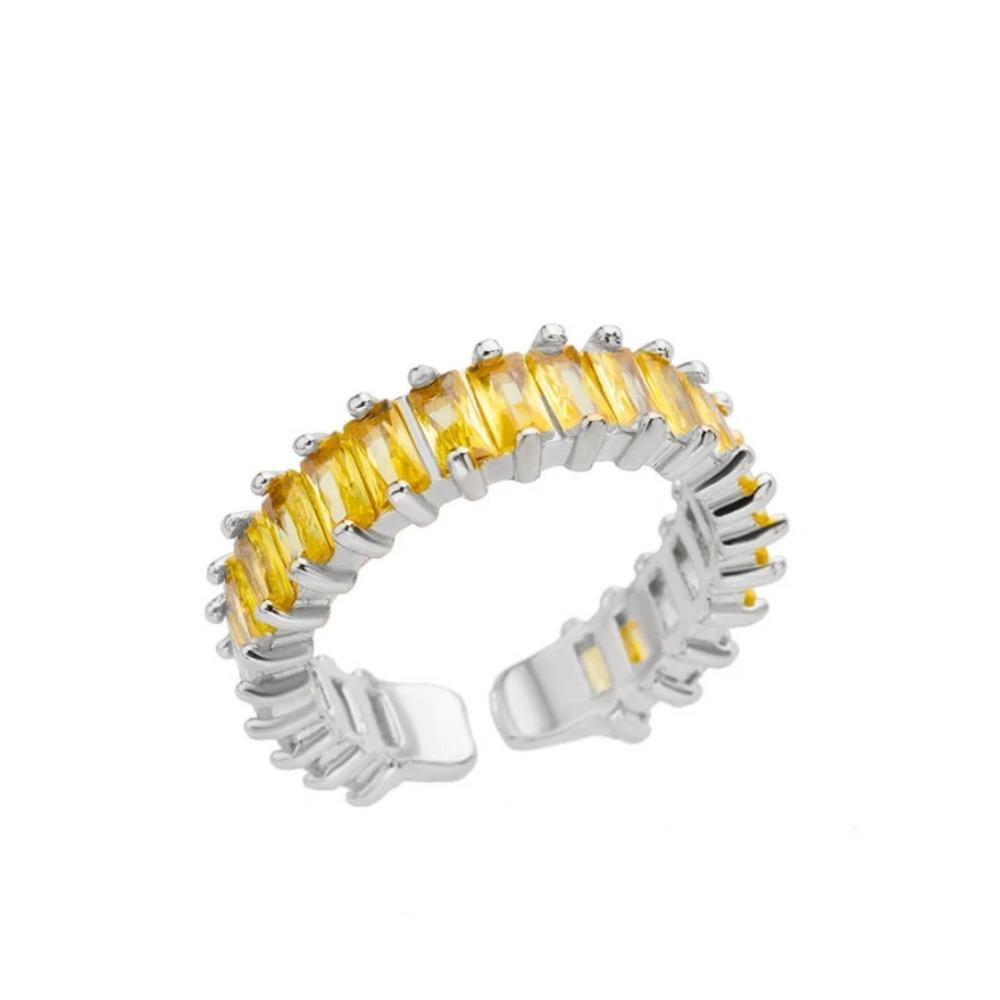 925 Sterling Silver Colored Cubic Zircon Square Rings for Women Men Gold Color Crystal Wedding Ring Luxury Jewelry Gift