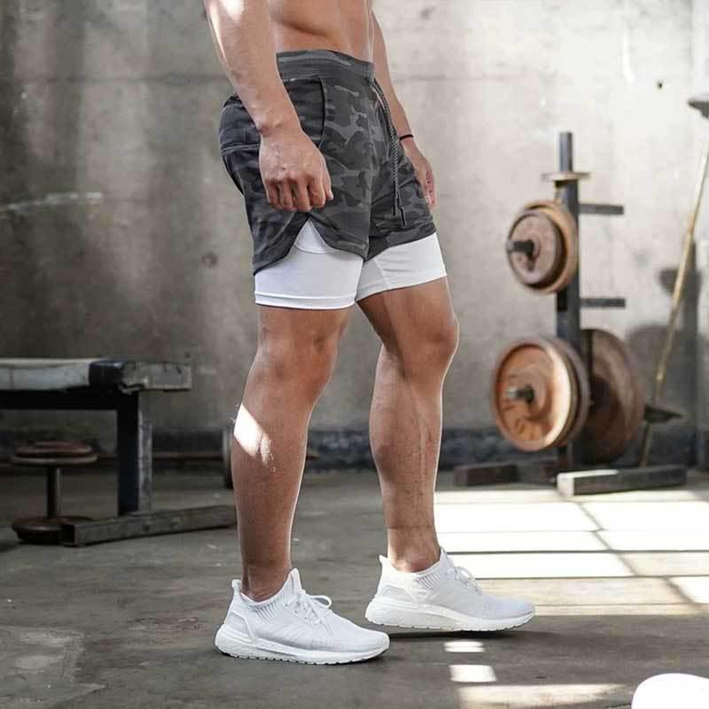 Men's Double-Layer Running Shorts with Phone Pocket - Lightweight, Breathable, Quick-Dry for Summer Sports.