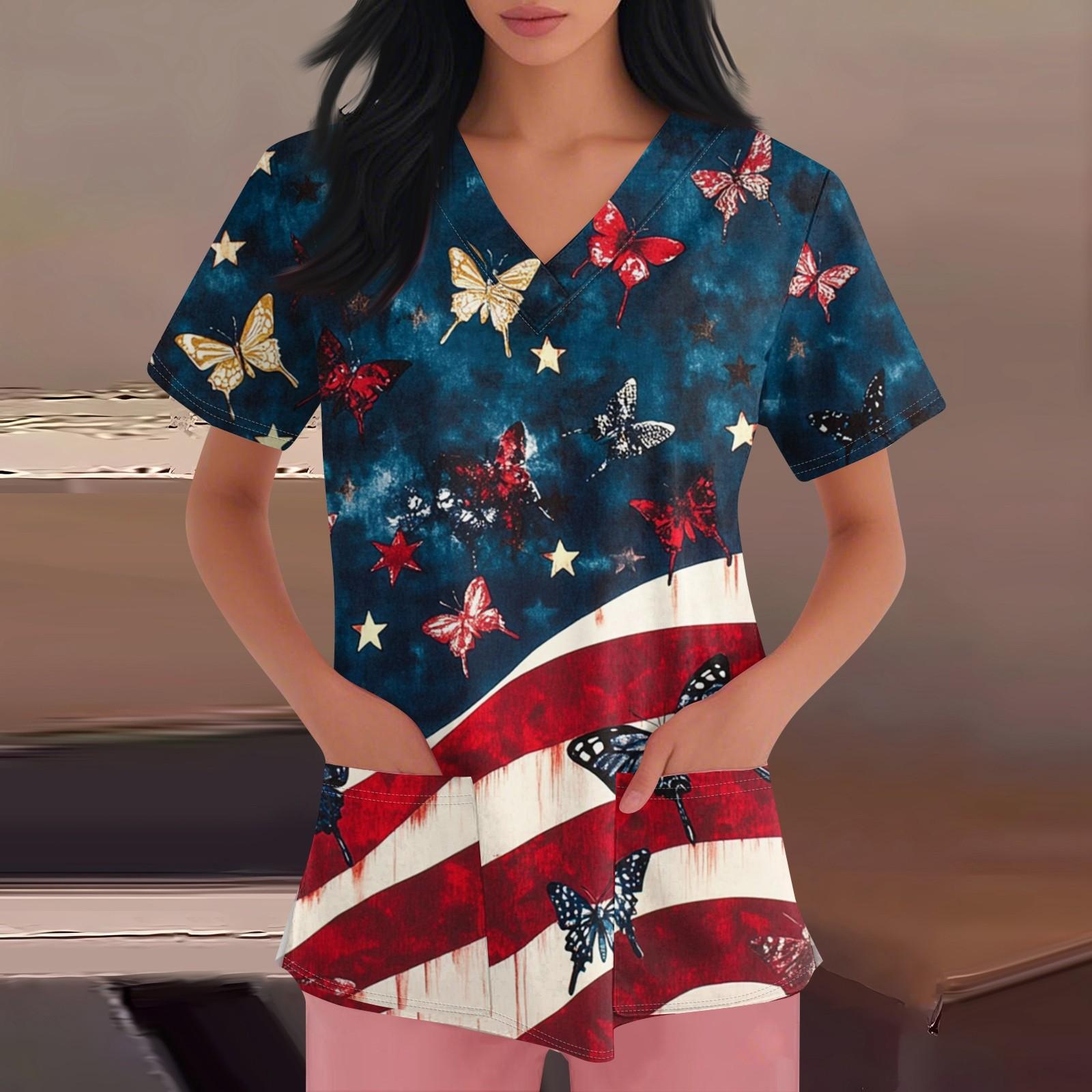 

С Днем святого Валентина, женская мода, V-образный вырез, короткий рукав, рабочая одежда с карманами L