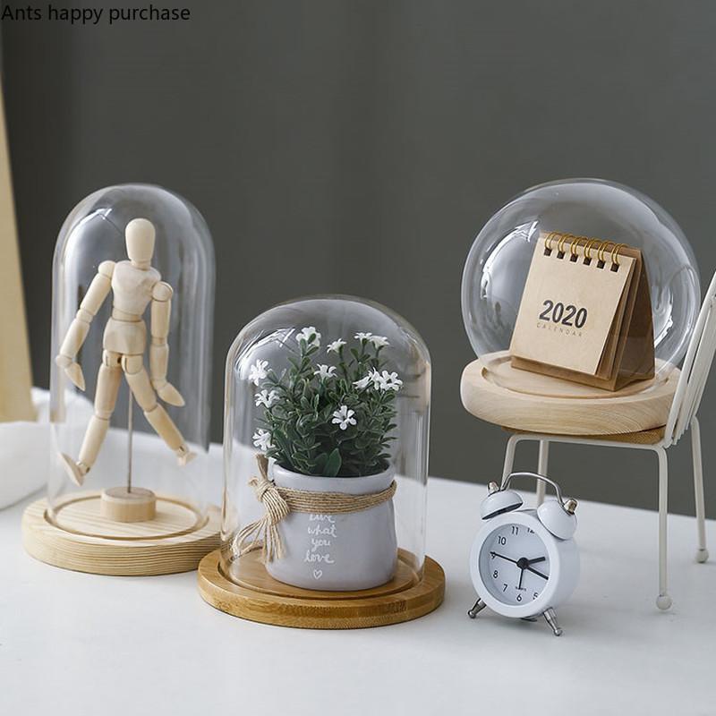 Ewige Blumen Ornamente Präsentationsschale Transparente Glasabdeckung Holzsockel Geschenk Präsentationsbox Kunsthandwerk Aufbewahrungsschale Staubschutz Kuchenform