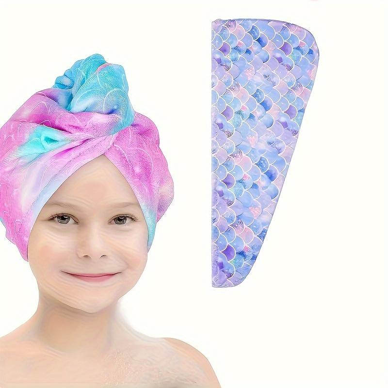 1pc Children's Printed Microfiber Dry Towel, Quick Drying Soft Towel with Button Tie, Wet Hair Wrap Salon Towel Set for Girls