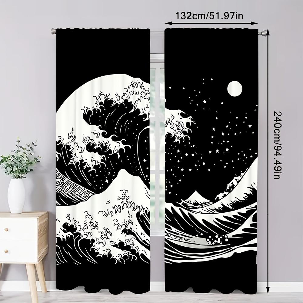 2pcs Kobe Bay Wave Design Curtains – For Living Room   Office   Bedroom   Kitchen   Caf & Vacation Home