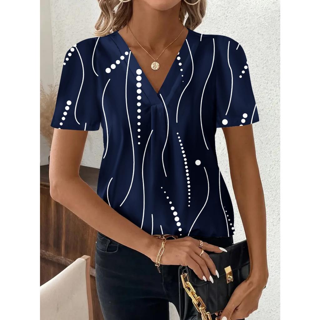 Fashion Casual Printed V-neck Top T-shirt for Women