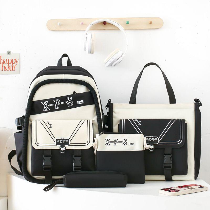 

Набор из 4 предметов Школьный рюкзак для девочек и женщин Холщовый рюкзак Студенческие сумки Студенческий детский рюкзак Рюкзак для улицы Пенал Сумка через плечо Regular version