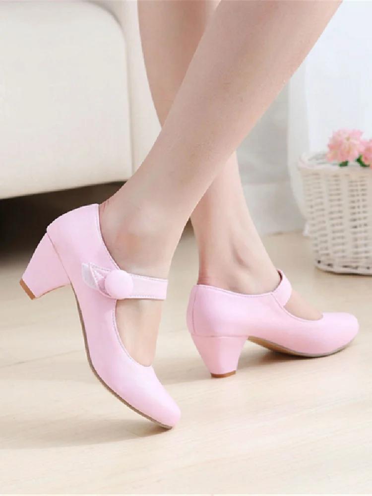 Fashion Low Heels Shoes Fashion Comfortable Pumps Strap Beige Pink Party Wedding Shoes Ladies Casual