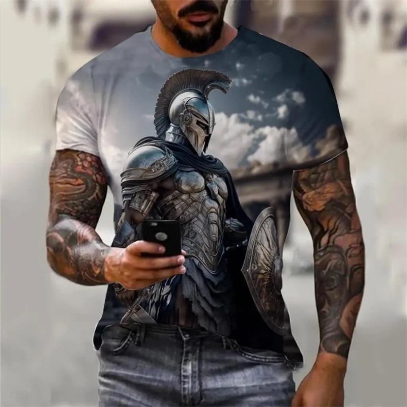 2026 Summer Vintage T-Shirts For Men 3D Print Knight Pattern Short Sleeve Oversized T-Shirt Men's Casual Tee Shirt Tops