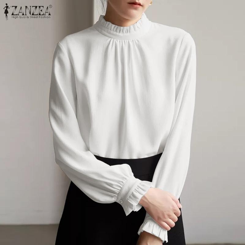 

ZANZEA Свободная повседневная женская блузка с круглым вырезом и длинными рукавами