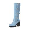 Fashion Ladies Motorcycle Booties Punk Style High Heel Shoes Autumn Winter Gothic Platforms Woman Buckle Square Toe Knee-High Boots