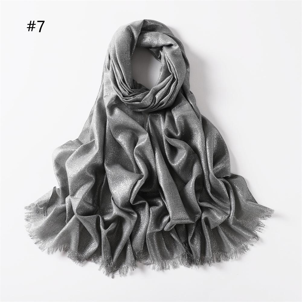 Elegant Two-End Tassel Scarf: Solid Color with Gold and Silver Threads