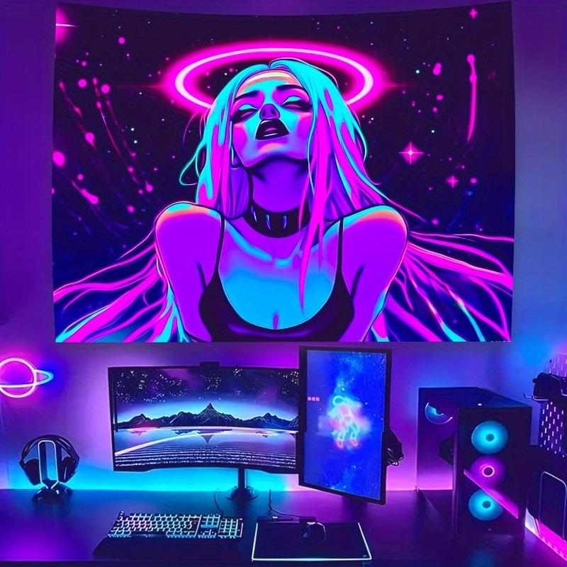 Neon Color Pattern Cyber Girl Fluorescent Uv Tapestry Indoor And Outdoor Family Games Club Party Decoration