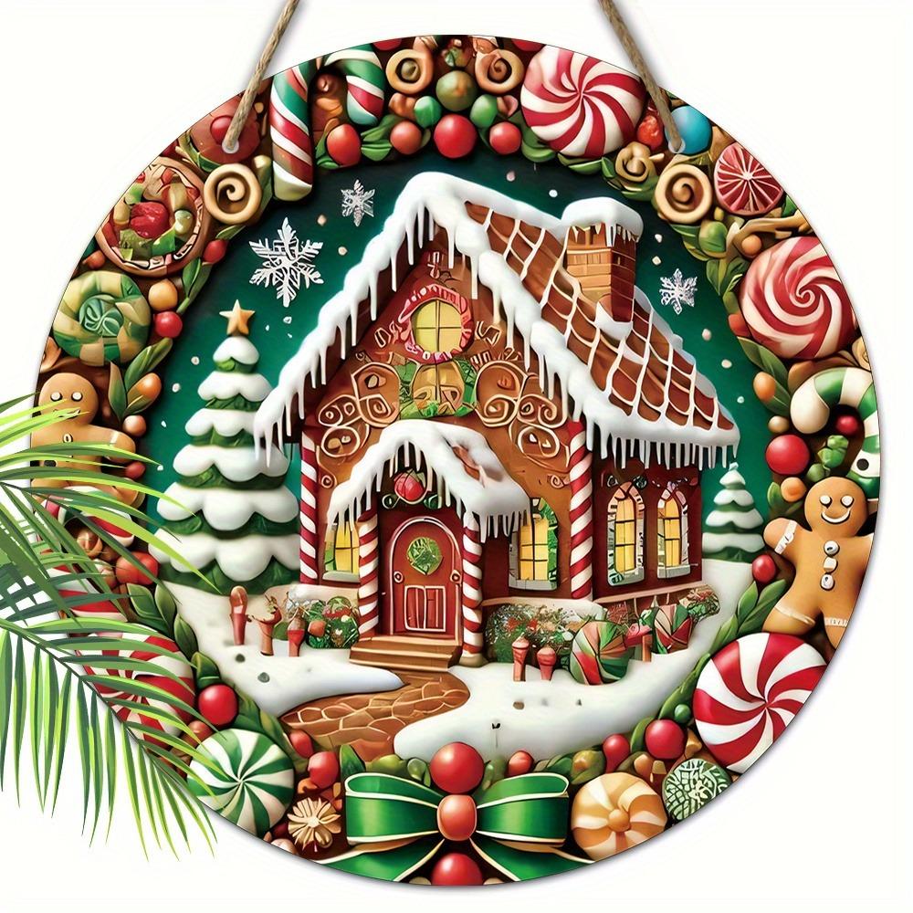

Wooden Christmas Brown Gingerbread Wreath Multicolor Christmas Door Decoration Party Supplies