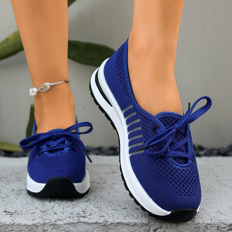 

Мода 2025 Женские удобные дышащие кроссовки большого размера Мягкая толстая подошва Нескользящая сетчатая обувь Женские летние туфли на платформе На шнуровке Повседневная обувь 42 синий