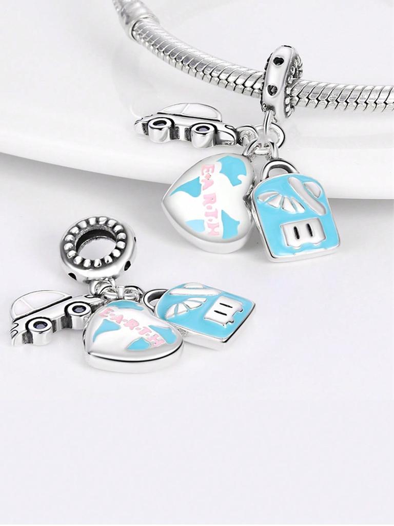 Charms Plata Travel Suitcaseair Balloon Bead Copper Plated Fit Charms Copper Original Bracelet For Jewelry Making Diy Charm