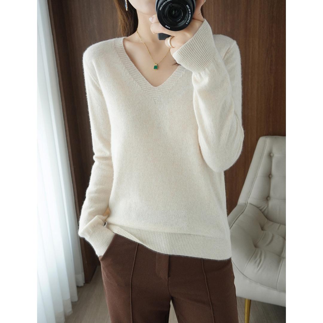 

Женские трикотажные топы, сексуальные, с V-образным вырезом, с длинным рукавом, свободный крой, однотонные, с ребристой отделкой, тонкие S белый