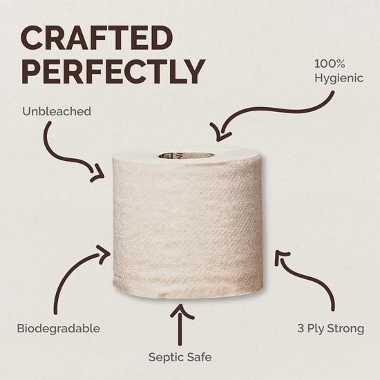 Origami Good Karma 3 Ply Eco-Friendly Unbleached Toilet Tissue Paper Roll - Pack of 6 (320 Pulls Per Roll, 1920 Sheets)