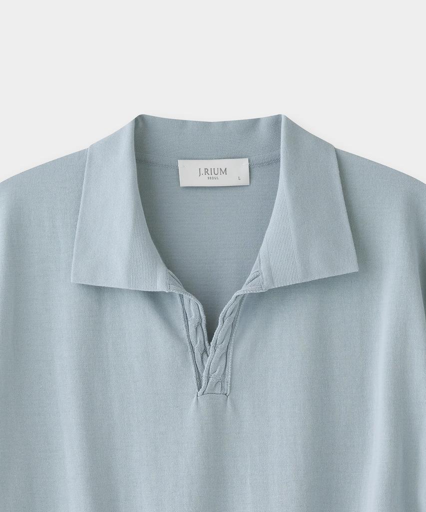 Jeilium Cotton Summer Essential Cable Polo Neck Sky Blue (Dry Touch)